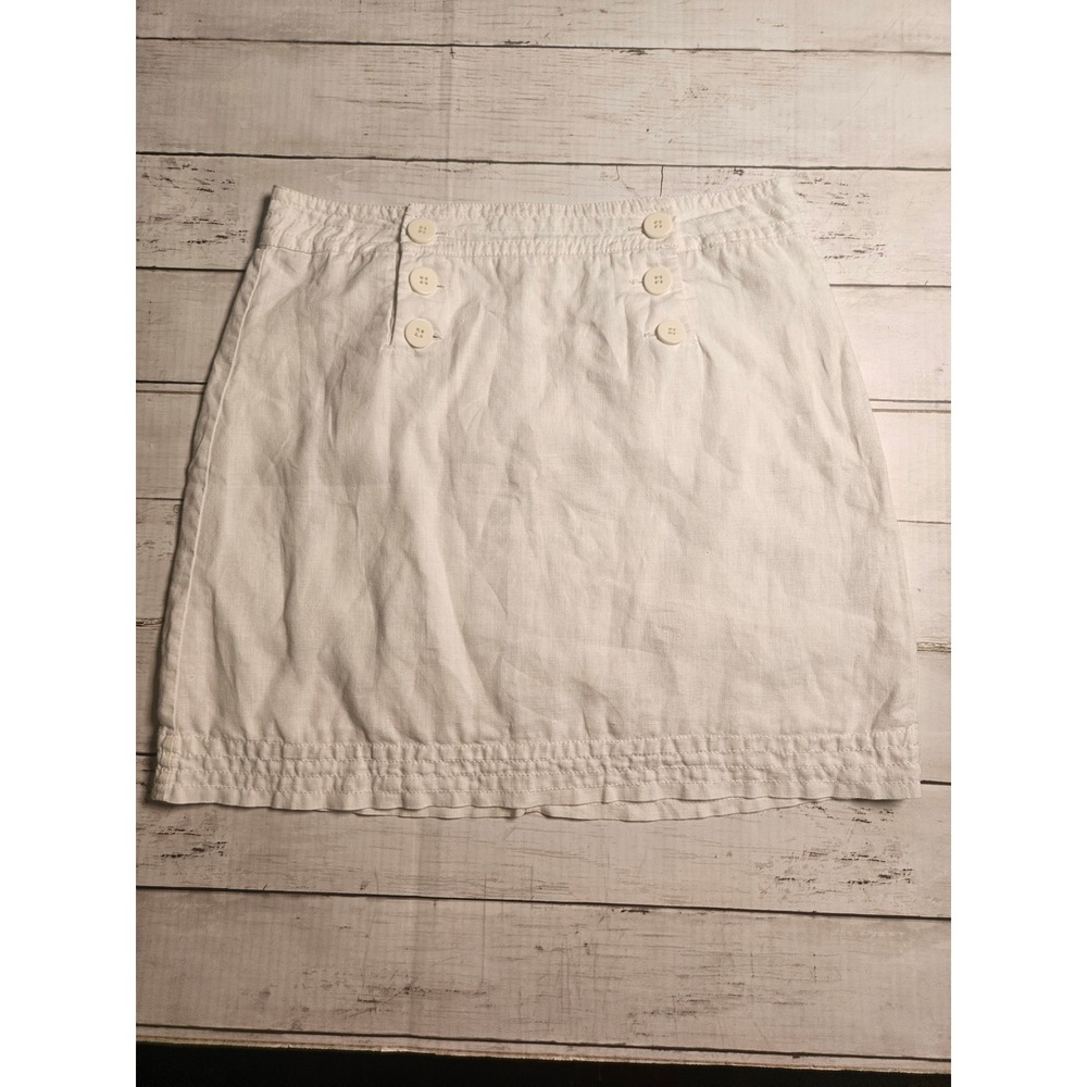 Max Studio White 100% Linen Button Front Nautical Mini Skirt Womens‎ Size 4